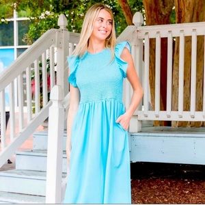 Michelle McDowell Elyse Dress Ruffle Cap Sleeve in Pacific Color Size Medium NWT